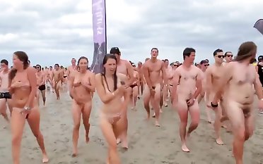 Naked Canadian students having tremendous fun before beach